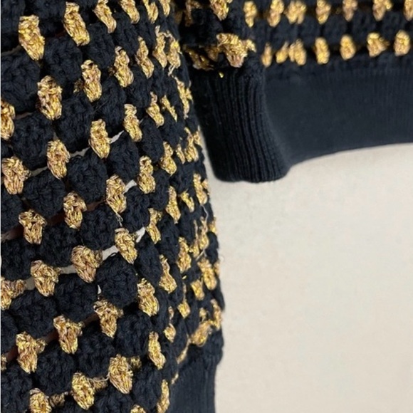 Alice + Olivia Kellye Metallic Knit Open Weave Cotton Sweater | Sz M - Picture 7 of 8